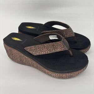 Volatile Island Platform‎ Wedge Sandals Women's 8 Thong Flip Flop Brown Raffia